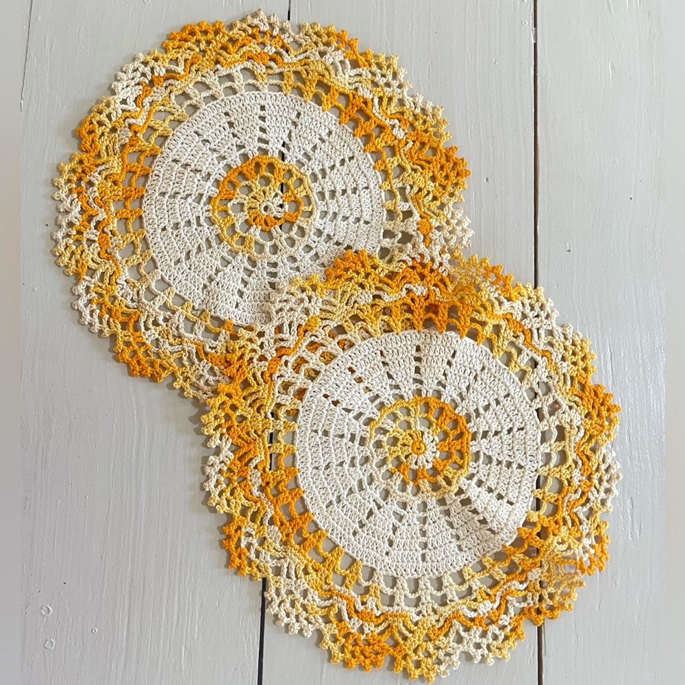Crochet Doilies with Yellow and Orange Accents